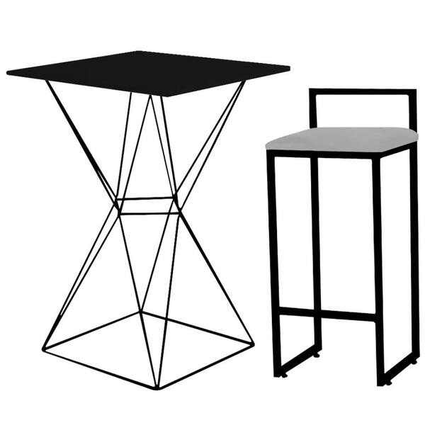 Mesa Bistrô Lucca E Banqueta Alta Lina Bar Balcão Ferro Preto