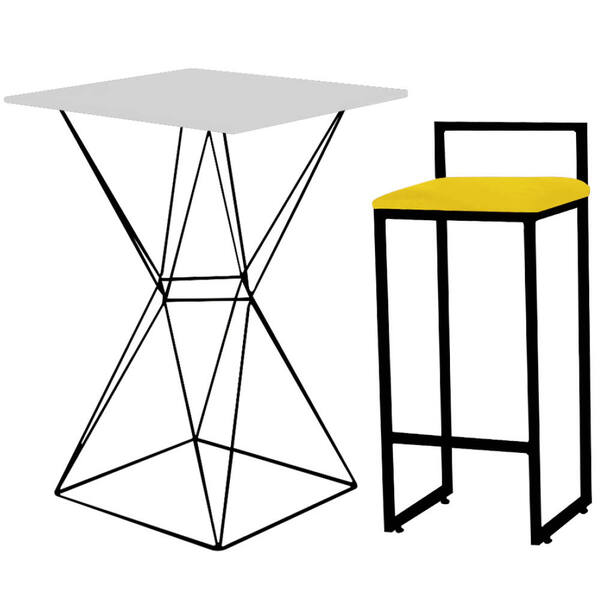 Mesa Bistrô Lucca E Banqueta Alta Lina Bar Balcão Ferro Preto