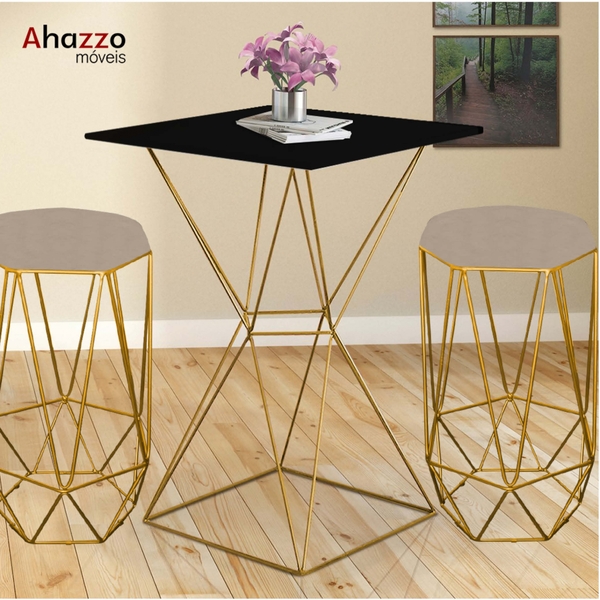 Mesa Bistrô Lucca Industrial E 02 Banquetas Alta Liz Base Fer