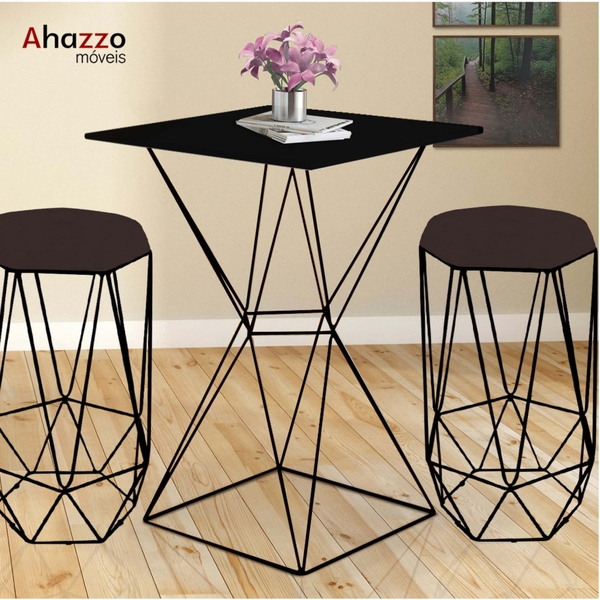 Mesa Bistrô Lucca Industrial E 02 Banquetas Alta Liz Base Fer