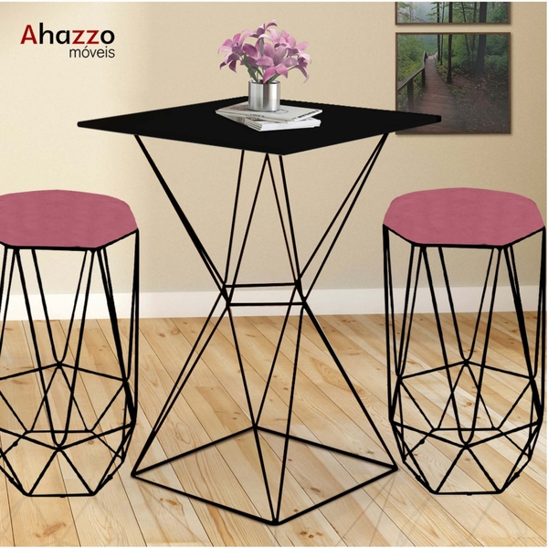 Mesa Bistrô Lucca Industrial E 02 Banquetas Alta Liz Base Fer