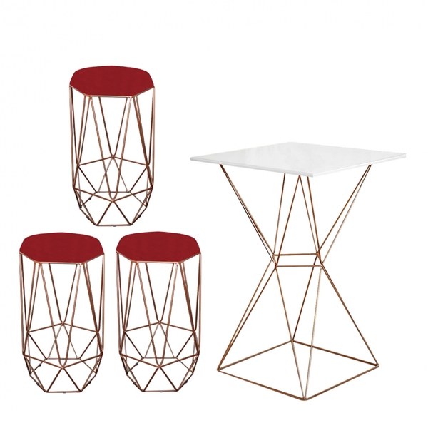 Mesa Bistrô Lucca Industrial E 03 Banquetas Alta Liz Base Fer