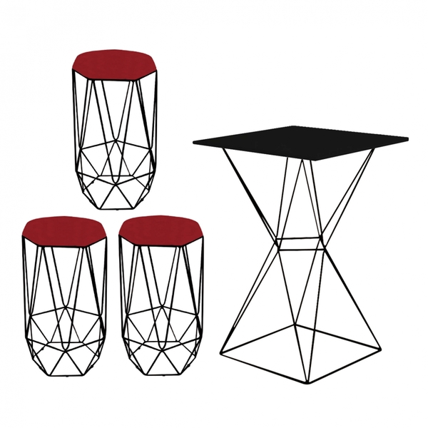 Mesa Bistrô Lucca Industrial E 03 Banquetas Alta Liz Base Fer