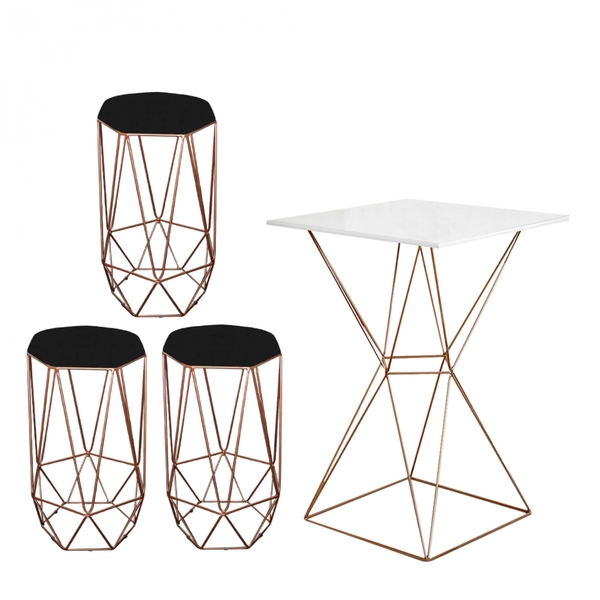 Mesa Bistrô Lucca Industrial E 03 Banquetas Alta Liz Base Fer