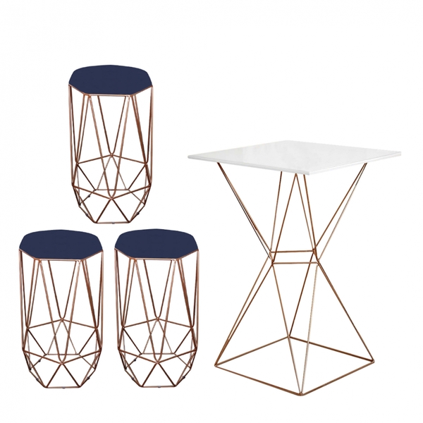 Mesa Bistrô Lucca Industrial E 03 Banquetas Alta Liz Base Fer