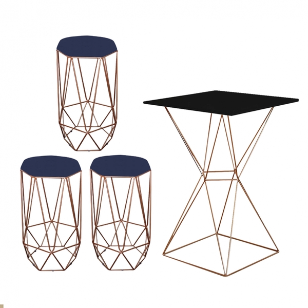 Mesa Bistrô Lucca Industrial E 03 Banquetas Alta Liz Base Fer