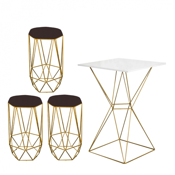 Mesa Bistrô Lucca Industrial E 03 Banquetas Alta Liz Base Fer