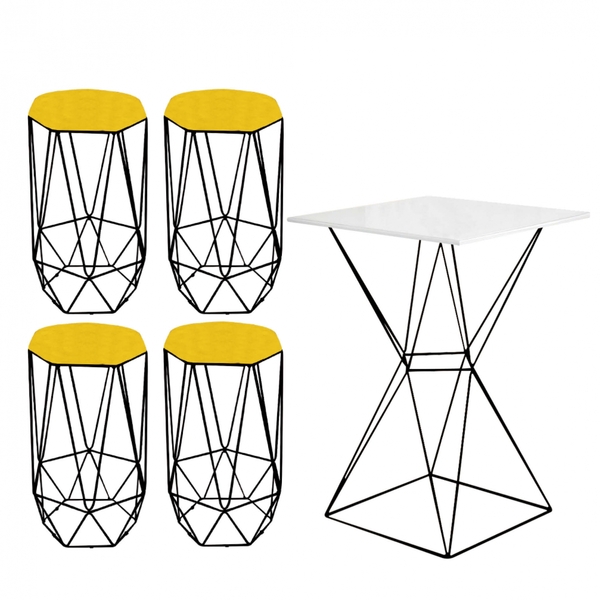 Mesa Bistrô Lucca Industrial E 04 Banquetas Alta Liz Base Fer