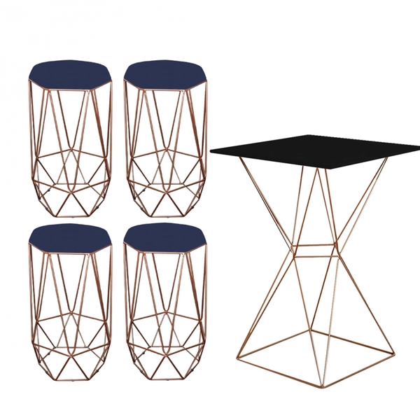 Mesa Bistrô Lucca Industrial E 04 Banquetas Alta Liz Base Fer