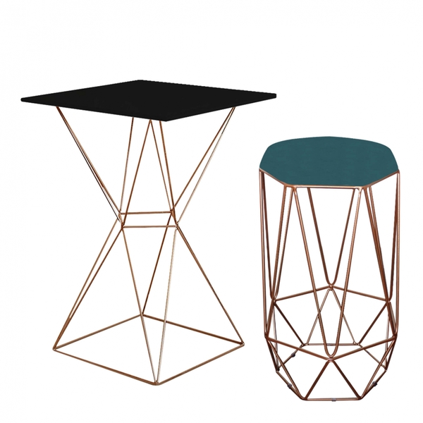 Mesa Bistrô Lucca Industrial E Banqueta Alta Liz Base Ferro B