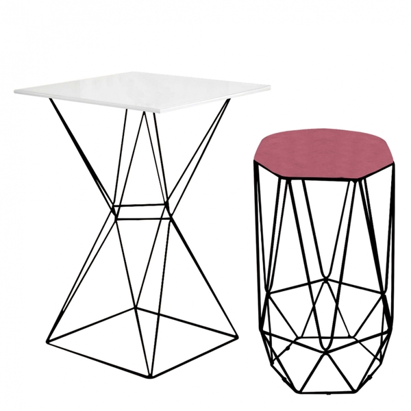 Mesa Bistrô Lucca Industrial E Banqueta Alta Liz Base Ferro P