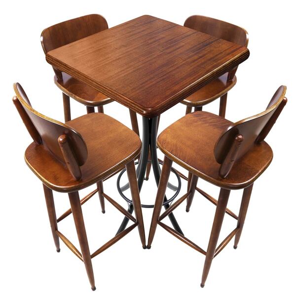 Mesa Bistrô Quadrada Com 5 Banquetas De Madeira Maciça Bar Pu