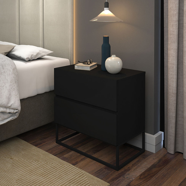 Mesa Cabeceira 2 Gavetas   Estilo Industrial Pés De Ferro Pre