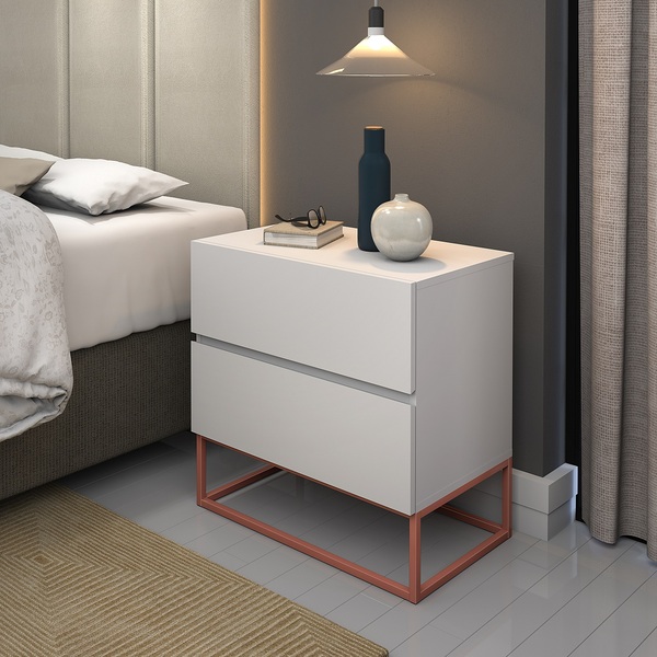 Mesa Cabeceira 2 Gavetas Cor Branco Para Cama Casal Com Pés D