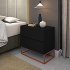 Mesa Cabeceira 2 Gavetas Cor Preto Para Cama Casal Com Pés De