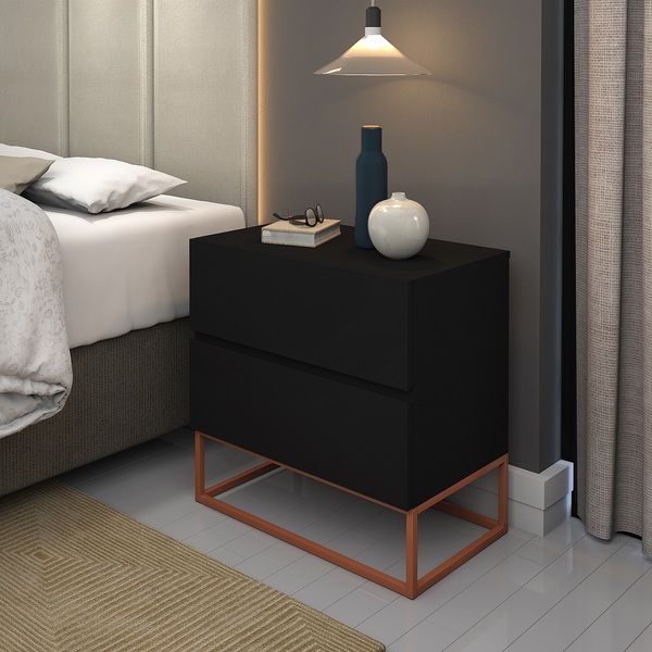 Mesa Cabeceira 2 Gavetas Preto  Estilo Industrial Pés De Ferr