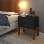 Mesa Cabeceira 2 Gavetas Vintage Preto Pés Em Madeira