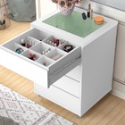 Mesa Cabeceira Decor C/ Vidro Gaveta Porta Maquiagem Branco