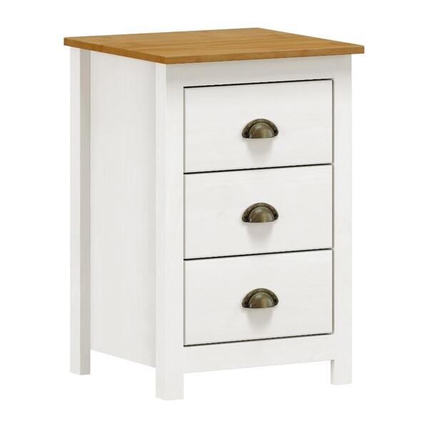 Mesa Cabeceira Em Madeira 3 Gavetas Linha Topázio - Branco/ca