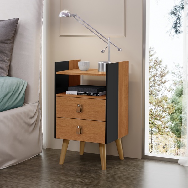 Mesa Cabeceira Em Mdf 2 Gavetas 1 Nicho Horse Preto/nature