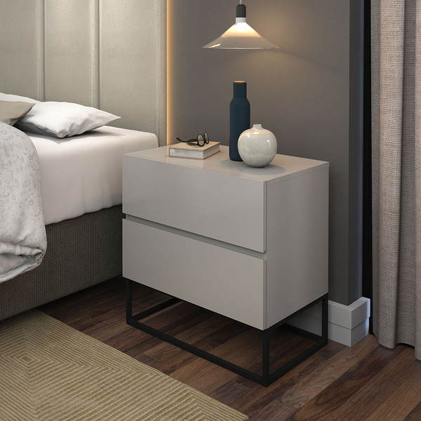 Mesa Cabeceira Eros 2 Gavetas  Off White Estilo Industrial
