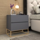 Mesa Cabeceira Eros 2 Gavetas Estilo Industrial  Cinza Com Pé
