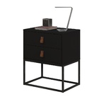 Mesa Cabeceira Estilo Industrial 2 Gavetas Pés De Ferro Preto