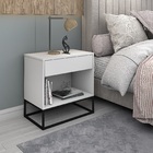 Mesa Cabeceira Estilo Industrial Branco Pés De Ferro Preto