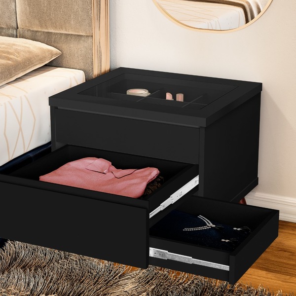 Mesa Cabeceira Gaveta Secreta E Colmeia Zap Pés Retro Preto