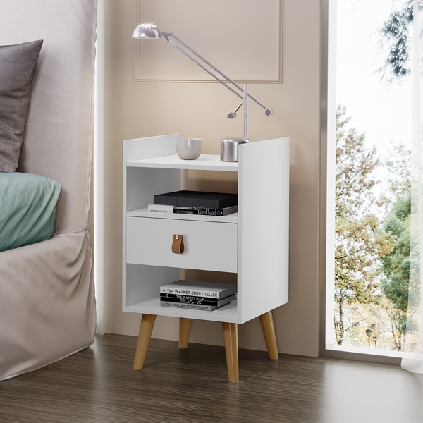 Mesa Cabeceira Lateral Branco 1 Gaveta 2 Nichos - Envio Já