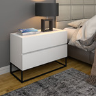 Mesa Cabeceira Para Quarto 2 Gavetas Branco Com Preto Luxo