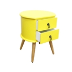 Mesa Cabeceira Retro Amarelo Em Madeira Maciça Laqueado B3