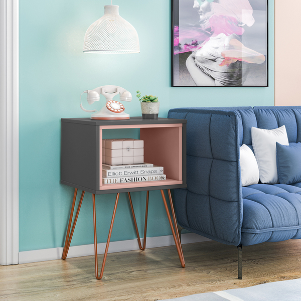 Mesa Cabeceira Retrô Grafito/rose Metal Dallas Ac