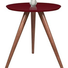 Mesa Canto  Redonda Tripé Pés Palito Tampo Vidro Laqueado  Ve