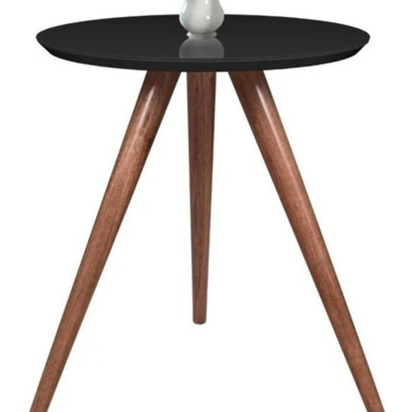 Mesa Canto Lateral  Pés Palito Redonda Tampo Vidro Laqueado