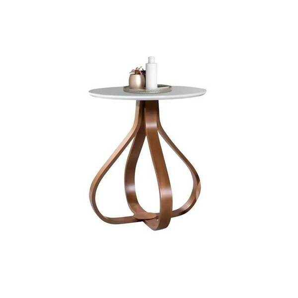 Mesa Canto Lateral Decorativa Sala Redonda Luxo Cebola Branco