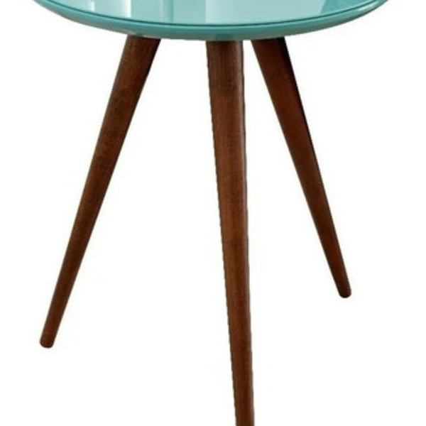 Mesa Canto Lateral Pé Palito Redonda Tampo Vidro Laqueado  Az