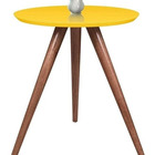 Mesa Canto Lateral Pé Palito Redonda Tampo Vidro Laqueado  Of