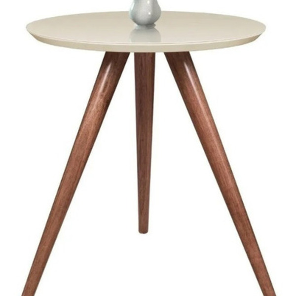 Mesa Canto Lateral Pé Palito Redonda Tampo Vidro Laqueado  Of