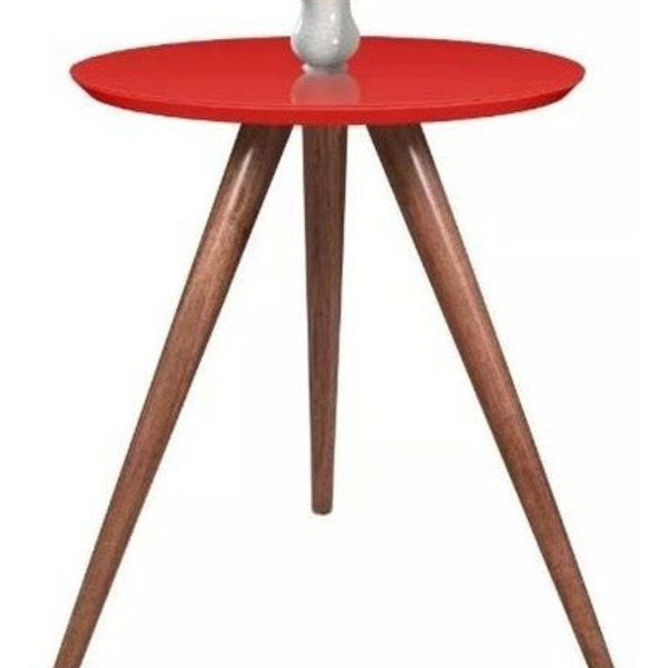 Mesa Canto Lateral Redonda Pés Palito Tampo Vidro Laqueado  V