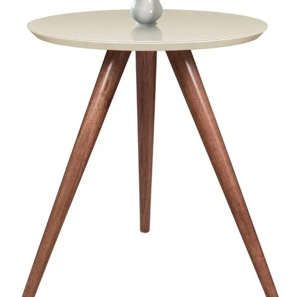 Mesa Canto Lateral Redonda Tripé Tampo Vidro Laqueado  Branco
