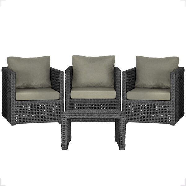 Mesa Centro E 3 Poltronas Madri Corda Náutica Estofado 8 Tram