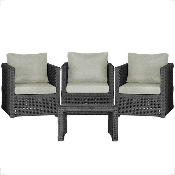 Mesa Centro E 3 Poltronas Madri Corda Náutica Estofado  3 Tra