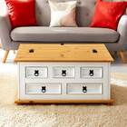Mesa Centro Madeira 5 Gavetas Rústico Tequila - Branco Cera M