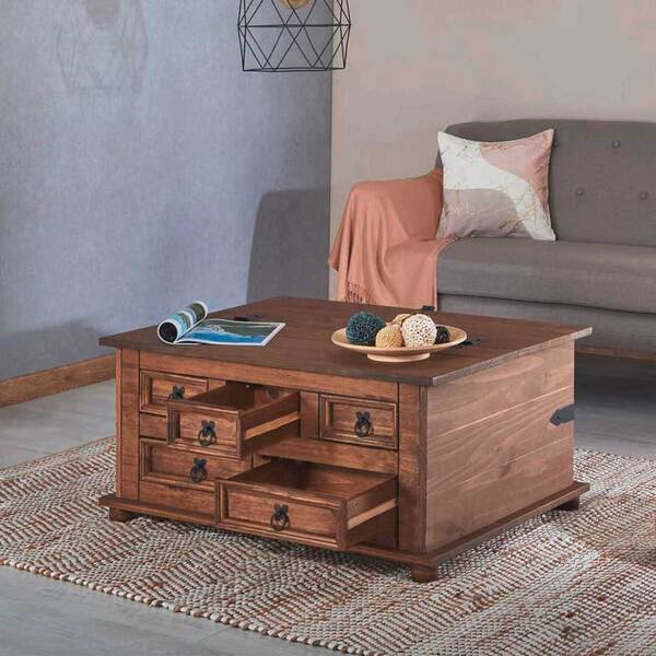 Mesa Centro Madeira 5 Gavetas Rústico Tequila - Cera Colonial