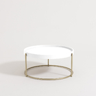 Mesa Centro Redonda Roncalli Capri Aço Carbono Lamina Madeira