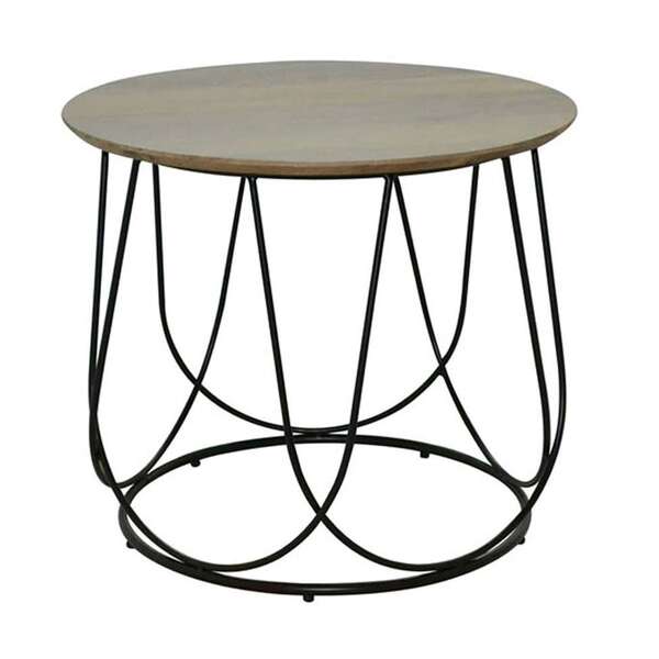 Mesa Centro Rendonda Cidreia Preta E Madeira 50 Cm