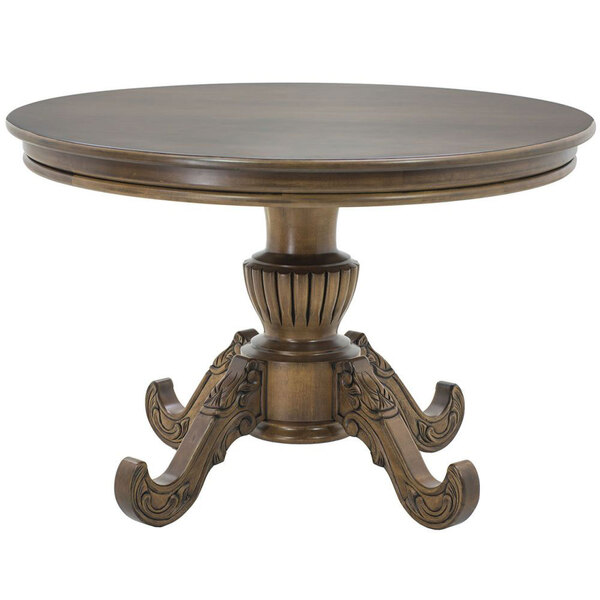 Mesa Clássica Saara 1 30 Entalhada Redonda Verniz Mel Envelhe