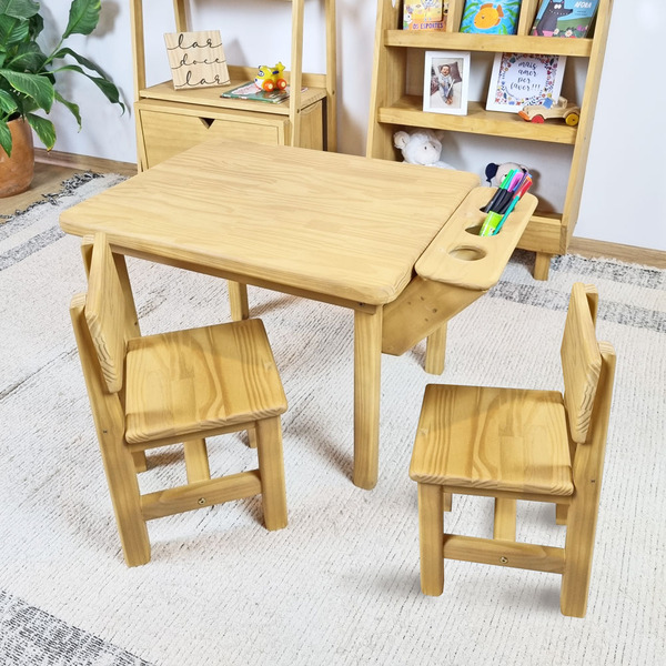 Mesa Com 2 Cadeiras Infantil Alecrim Em Madeira - Mel