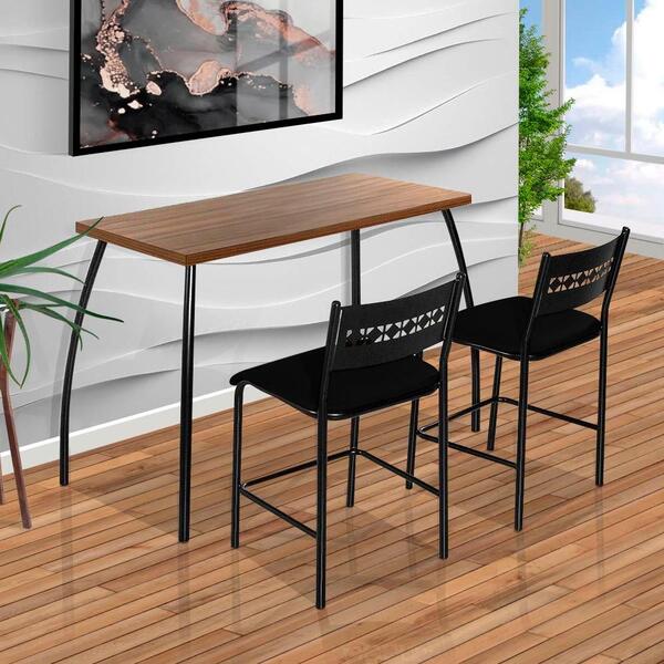 Mesa Com 2 Cadeiras Preto Fit Flora Aço Nobre